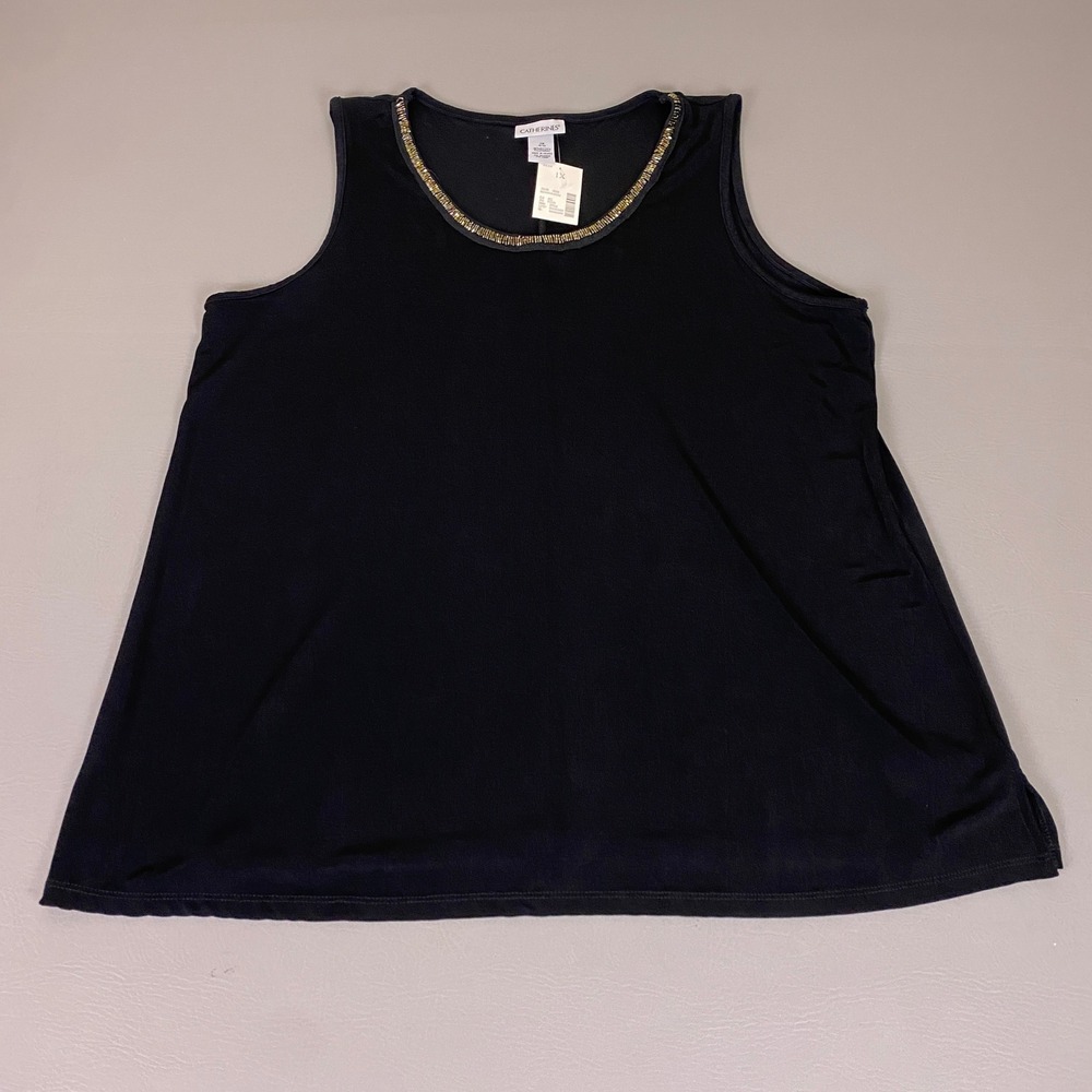 Catherines Top Sleeveless Women's Size 1X Black Beaded Scoop Neck Shell New NWT